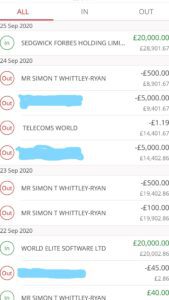 Alleged Simon Whittley-Ryan Bank Account Snapshot Submitted to the Court